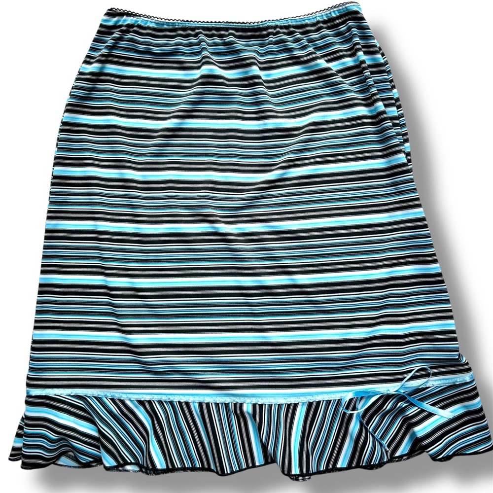Y2K Luna Chix Striped Ruffle Slip Skirt with Bow size M